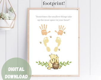 Winnie the Pooh Handprint Art, Sometimes the smallest things take up the most space in your heart, Pooh bear quote, Classic Pooh Nursery art