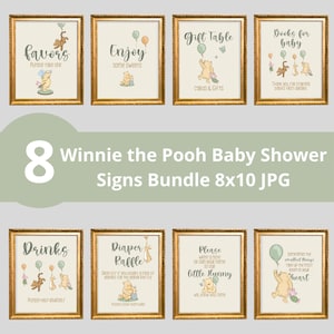 Vintage Winnie the Pooh Baby Shower Decorations. Decor Pooh Sign Bundle, Gender Neutral Vintage Pooh Bear, Sign Guestbook, Diaper Raffle