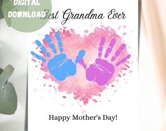 Grandma Mother’s Day Gift, Best Grandma Ever Handprint Keepsake Card, gift for grandma, Toddler Craft from Kids, Grandma gift from grandkids