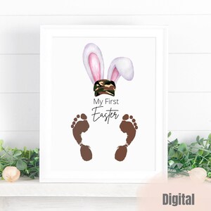 Mon premier art d'empreinte militaire de bébé de Pâques, cadeau de papa de soldat, pieds de lapin de Pâques, art de mur de bébé d'armée, bricolage Pâques artisanat, 1ère carte de Pâques