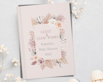 Custom Wildflower Boho Baby Shower, Floral Baby Girl Shower Book, Boho Baby Shower, Pink and Cream Baby Shower Guest Book, Good wishes
