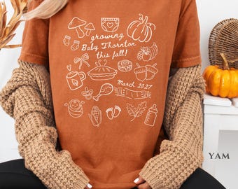 Personalized Fall Pregnancy Announcement Tee, Custom Growing a Tiny Human Shirt, Mom To Be Gift, Pregnancy Announcement Shirt, Dad to Be