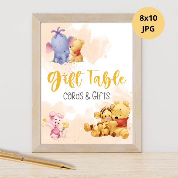 Gift Table Sign, Classic Winnie The Pooh, for Birthday Baby Shower Table Sign, Little Hunny Party Poster Decoration, DIGITAL Download 10x8