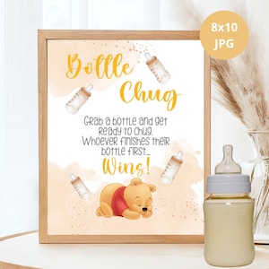 Bottle chug sign game, Baby Pooh baby shower, baby bottle chug, baby bottle game, printable, Gender Neutral Shower Deco, instant download