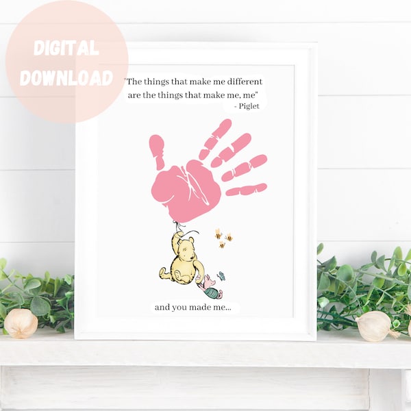 Winnie the Pooh Sentiment Quote handprint, Mother's Day Printable footprint, Mom's Birthday, Pre-K or Kindergarten craft, Keepsake Gift Card