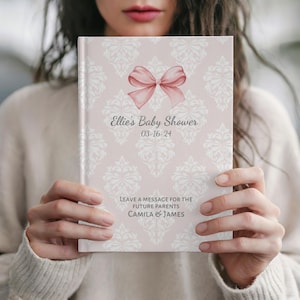 Pink Bow coquette guest book, Custom Pink Guestbook, Wishes for Baby, Bow Guest Book, Baby Girl Shower, Advice for Parents, Baby Advice book