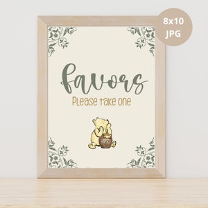 Favors Sign, Classic Winnie The Pooh, for Birthday or Baby Shower Table Sign, Little Hunny Party Poster Decoration, DIGITAL Download 10x8