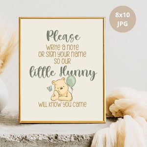 Classic Winnie The Pooh, DIGITAL Download 10x8 Baby Shower Sign, for Birthday Baby Shower Table Sign, Little Hunny Party Poster Decoration