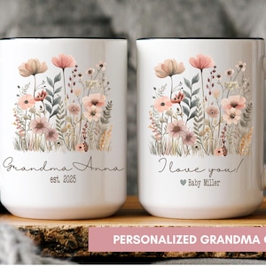 Personalized New Grandma Mug, First Time Grandma Gift With Grandkid Names, Floral Custom Coffee Cup, Pregnancy Announcement Gift For Grandma