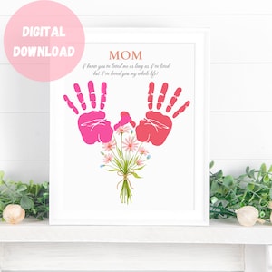 Maman je t'aime art de l'empreinte de la main, artisanat de l'empreinte de la main de la fleur, enfants bébé enfant en bas âge, cadeau de la fête des mères, cadeau d'artisanat souvenir carte de bricolage, art imprimable