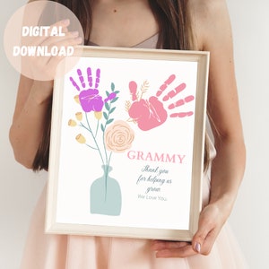 GRAMMY We love you, Mothers day handprint bouquet, Thank you for helping us grow, Boho Handprint, Wildflower Handprint, Floral Handprint