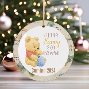 Pooh Baby Arriving Ornament, 100 acre wood map, Disney pregnancy announcement, a little Hunny on the way, mom to be, Pregnancy Reveal gift
