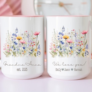 Custom Flower Name Mug, Gift for new Grandma, Mothers Day Gift with Grandchildren Names, Christmas Gift, Nana Birthday, Granny Mimi Gigi mug