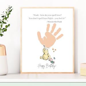 Happy Birthday Printable gift, Winnie the Pooh Sentiment Quote handprint, Piglet & Pooh, Pre-K or Kindergarten craft, Keepsake Gift Card