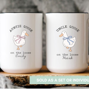 Auntie Goose On The Loose Mug, Funny Goose Lover Cup, Pregnancy Announcement Gift For Aunt Or Uncle, Baby Reveal Coffee Mug For Family