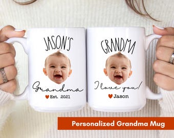 Custom Baby Face Mug, Personalized Mug with Baby Photo, New Grandma Birthday Gift, Picture Coffee Mug for Grandma, New Grandmother Gifts