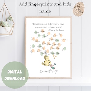 Winnie the Pooh Fingerprint Art, teacher thank you gift, teacher appreciation gift ideas, Thumbprint Art, End Of The Year Teacher Gift