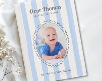 Custom Letters To My Son or Daughter, Personalized Baby Name Notebook, Stripe Dear Baby Name Journal, Baby Shower Memory Book