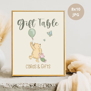 Gift Table Sign, Vintage Winnie The Pooh, Birthday or Baby Shower Table Sign, Little Hunny Party Poster Decoration, DIGITAL Download 10x8