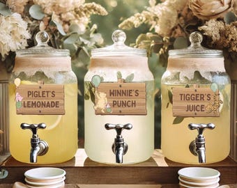 Printable Winnie the Pooh Party Drink Label, Custom Hundred Acre Wood Party Beverage Label, Drink Labels for Baby Shower or Birthday Decor