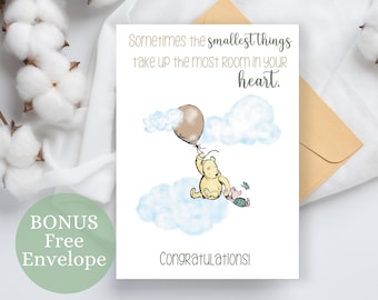 New Baby Greeting Card & Envelope, Baby Boy, Baby Girl, Pregnant Gift, Congratulations Card, Bear Baby Shower Card, Pregnancy Announcement