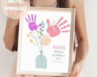 MIMI 愛しています、母の日の手形ブーケ、成長を助けてくれてありがとう、ボヘミアンの手形、野生の花の手形、花の手形