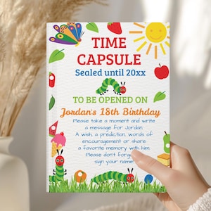 Very Hungry Caterpillar Time Capsule First Birthday Guestbook Sign, Neutral Birthday Time Capsule Guestbook, Boy First Birthday Party Decor