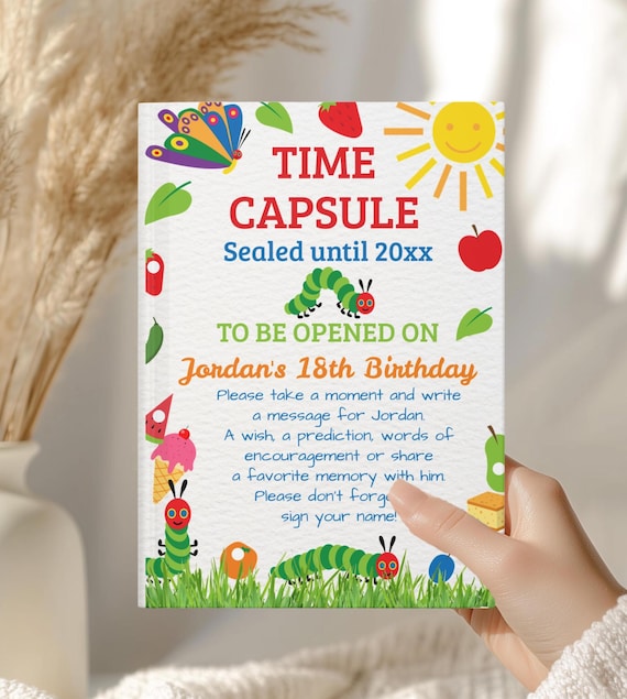 Very Hungry Caterpillar Time Capsule First Birthday Guestbook Sign, Birthday Time Capsule Guestbook, Boy or Girl First Birthday Party Decor
