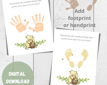 Classic Pooh Nursery art, Sometimes the smallest things take up the most space in your heart, Winnie the Pooh Handprint Art, Pooh bear quote