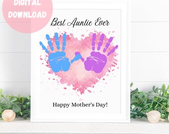 Handprint art for aunt, Gift for Aunt from Child, Gift from niece nephew, DIY auntie gift, aunt gift from baby, handprint art, mother's day