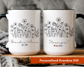 Personalized New Grandma Mug, First Time Grammy Gift With Names, Pregnancy Announcement Gift For Nana, Floral Custom GiGi Birthday Gift