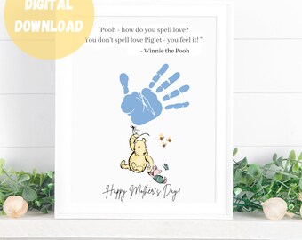 Winnie the Pooh Sentiment Quote handprint, Mother's Day Printable footprint, Piglet & Pooh, Pre-K or Kindergarten craft, Keepsake Gift Card