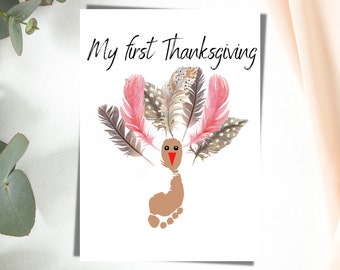 Truthahn Fußabdrücke Handwerk, mein erstes Erntedankfest, Herbst Handwerk, Baby erstes Erntedankfest, Thanksgiving Kunst Handwerk, Andenken Erinnerung DIY Print Karte