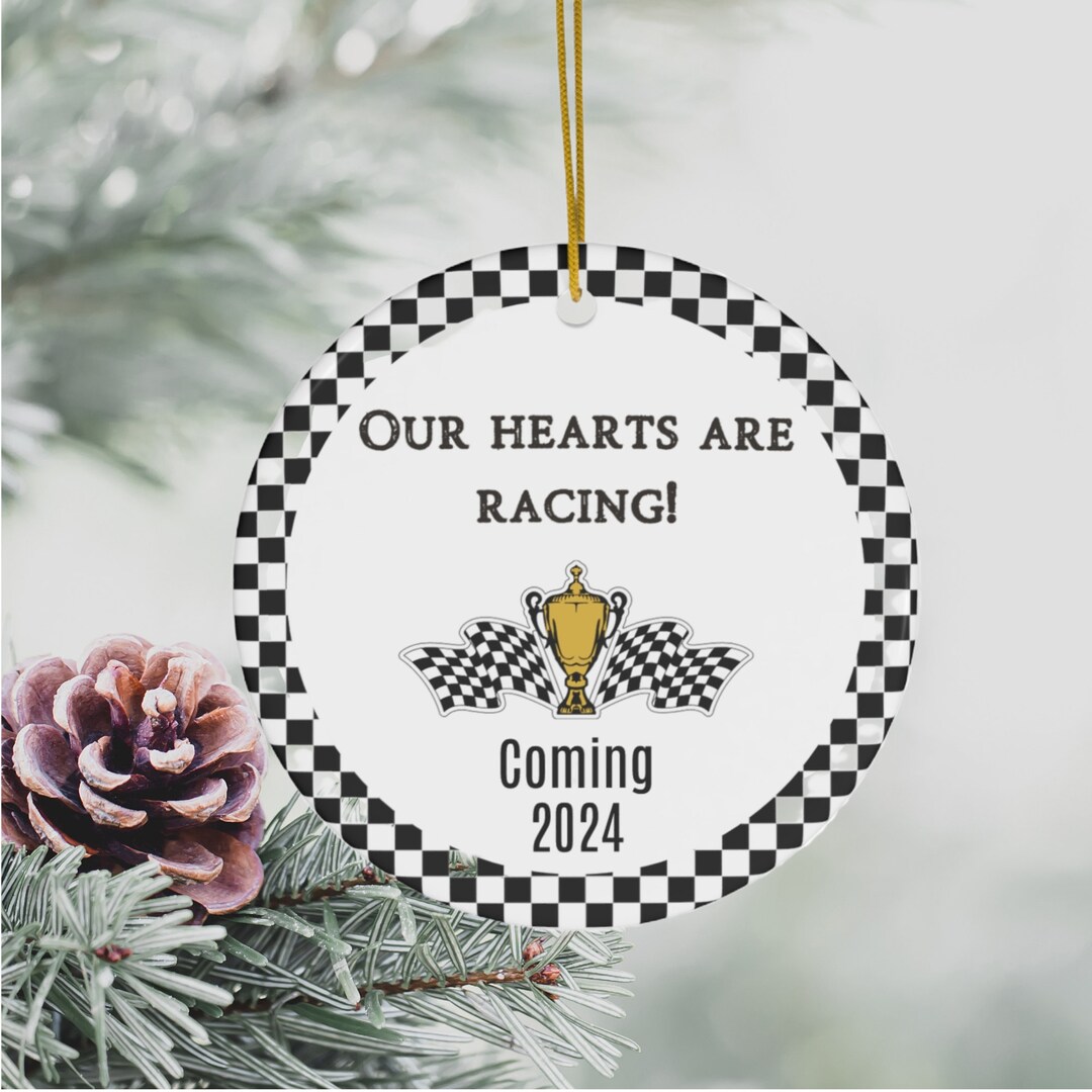 Racing Pregnancy Announcement Ornament, Car Racing Baby Announcement