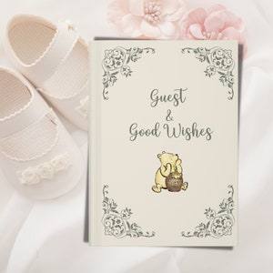 Classic Winnie the Pooh Guestbook, Pooh Birthday Guestbook, Vintage Pooh Guest & Good Wishes, 1st Birthday Guest Book, Pooh Party Decoration