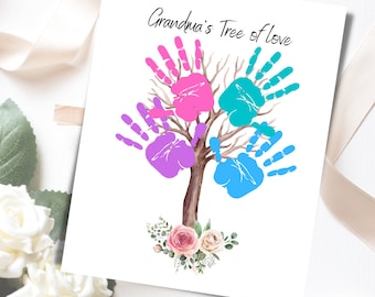 Arte con huellas de manos, regalo de la abuela, árbol del amor de las abuelas, artesanía con huellas de manos del día de los abuelos, regalo de cumpleaños para la abuela, regalos para la abuela de los nietos
