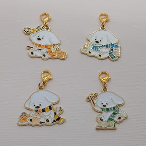 Dog Clip on Charm - Cartoon Dog with Scarf - Enamel Planner Charm - 4 x Scarf Colours to choose from - Dog Lovers Gift