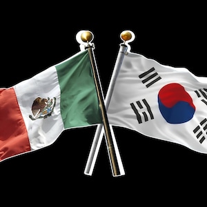 Mexico and South Korea - Mexican and Korean Crossed Flags Sticker Decal