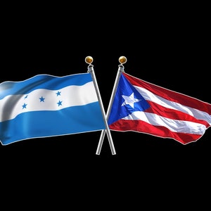 Calcomanía adhesiva con banderas cruzadas de Honduras y Puerto Rico
