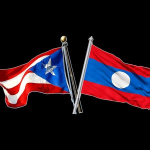 Puerto Rico and Laos Crossed Flags, Crossed Puerto Rico Flag and Laos Flag Sticker Decal