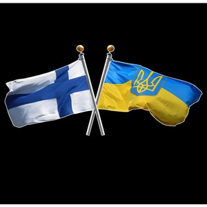 Finland and Ukraine Crossed Flag Vinyl Decal, Finland & Ukrainian crossed Flag Sticker