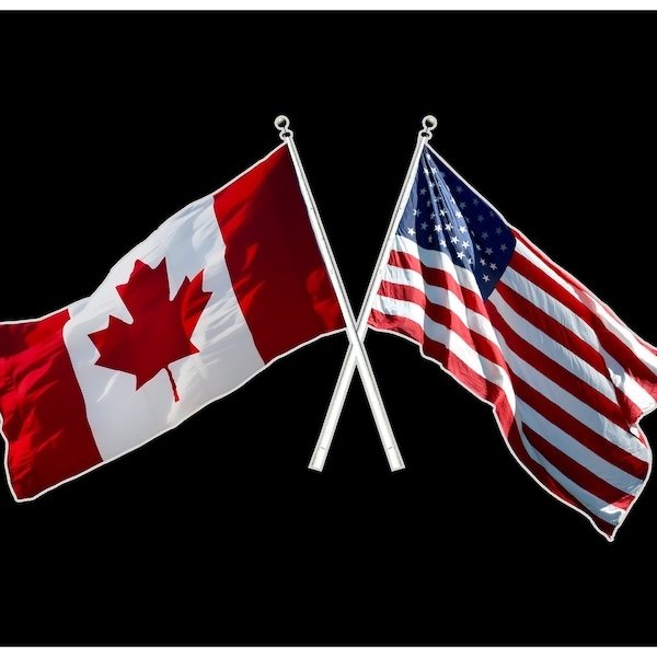 Canadian and United States Crossed Flags - Canada & American / US / USA Crossed Flag Vinyl Sticker Decal