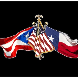 Puerto Rico, US and Texas 3 Flags - Decal Sticker - Puerto Rican, American and Texan 3 Flag Sticker Decal