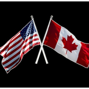 American and Canadian Crossed Flags - United States / US / USA - Canada Flag - US & Canada - United States - Canada Flag Sticker Decal