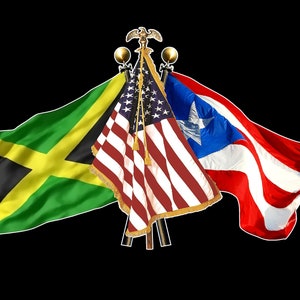Jamaica, EE. UU. y Puerto Rico - Calcomanía de 3 banderas cruzadas