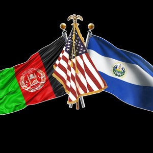 Afghanistan, US and El Salvador 3 Crossed Flag Vinyl Decal, Sticker