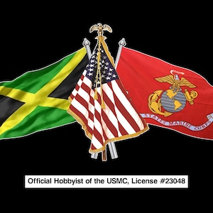 Jamaica, US, Marine Corps Flag - Jamaican, United States, US Marine Corps - 3 Flag Decal Sticker - USMC Official Hobbyist License # 616-25