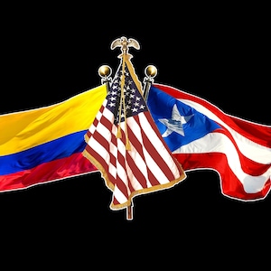 Colombia, United States and Puerto Rico - Colombian U.S. and Puerto Rico Crossed Flag Vinyl Decal Sticker
