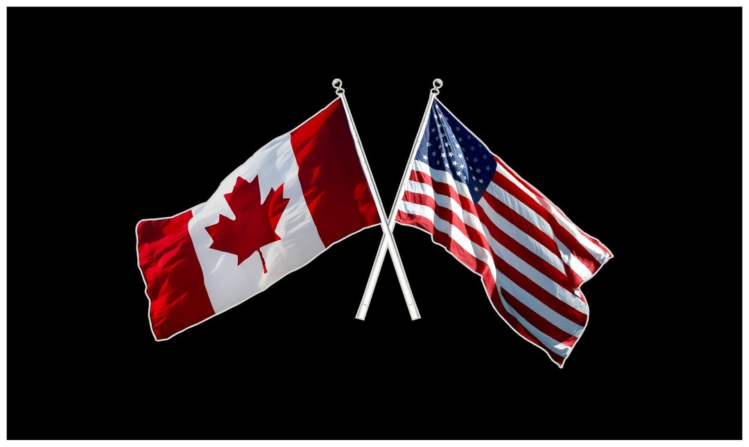 Canadian and United States Crossed Flags - Canada & American / US / USA ...