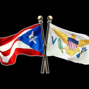 Puerto Rico y las Islas Vírgenes de los Estados Unidos - PR y las Islas Vírgenes de los Estados Unidos cruzaron la etiqueta engomada del vinilo de las banderas